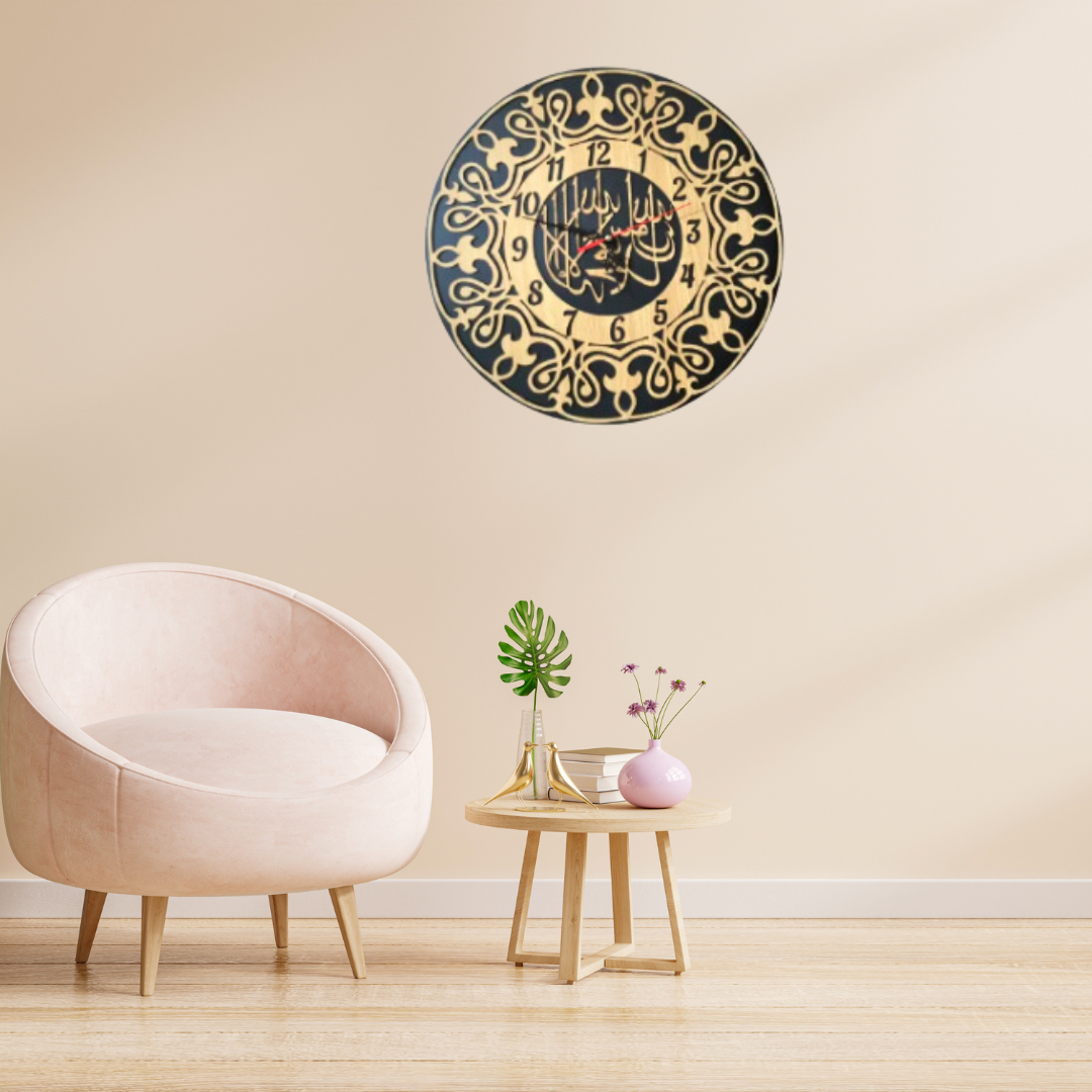 Picture of Kalmia Tayyab Wooden Islamic Clock 30.48 CM Islamic Wall Art, Islamic Home, Office, Pray Room, Living Room, Hall & Gift Decor, Islamic Decoration by Doob Cart Multicolor