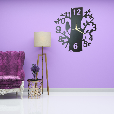 Picture of Wall Clock  Black Tree Birds Shaped Laser Cut Designer Wooden Wall Clock. by Doob Cart Wood