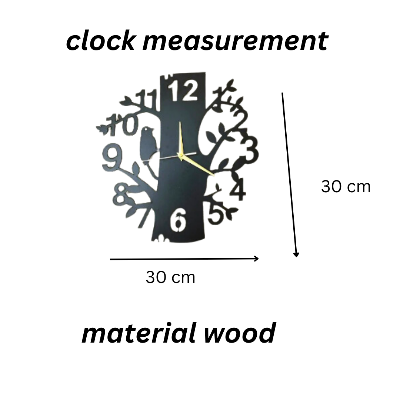 Picture of Wall Clock  Black Tree Birds Shaped Laser Cut Designer Wooden Wall Clock. by Doob Cart Wood