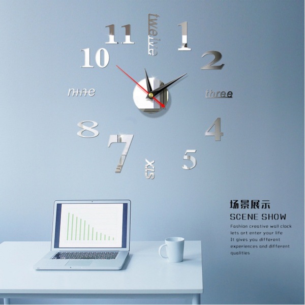 Picture of 3D Wall Clock Mirror Wall Stickers Creative DIY Wall Clocks Removable Art Decal Sticker Home Decor Living Room Quartz Needle Hot 30 cm by Doob Cart