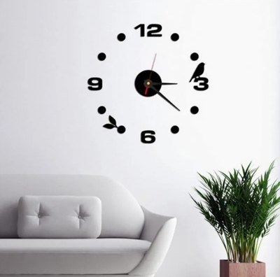 Picture of Acrylic Wall Clocks Frameless Modern 3D Wall Clock Stickers for Living Room Bedroom Office Living Room12 inch  Black and Sliver by Doob Cart
