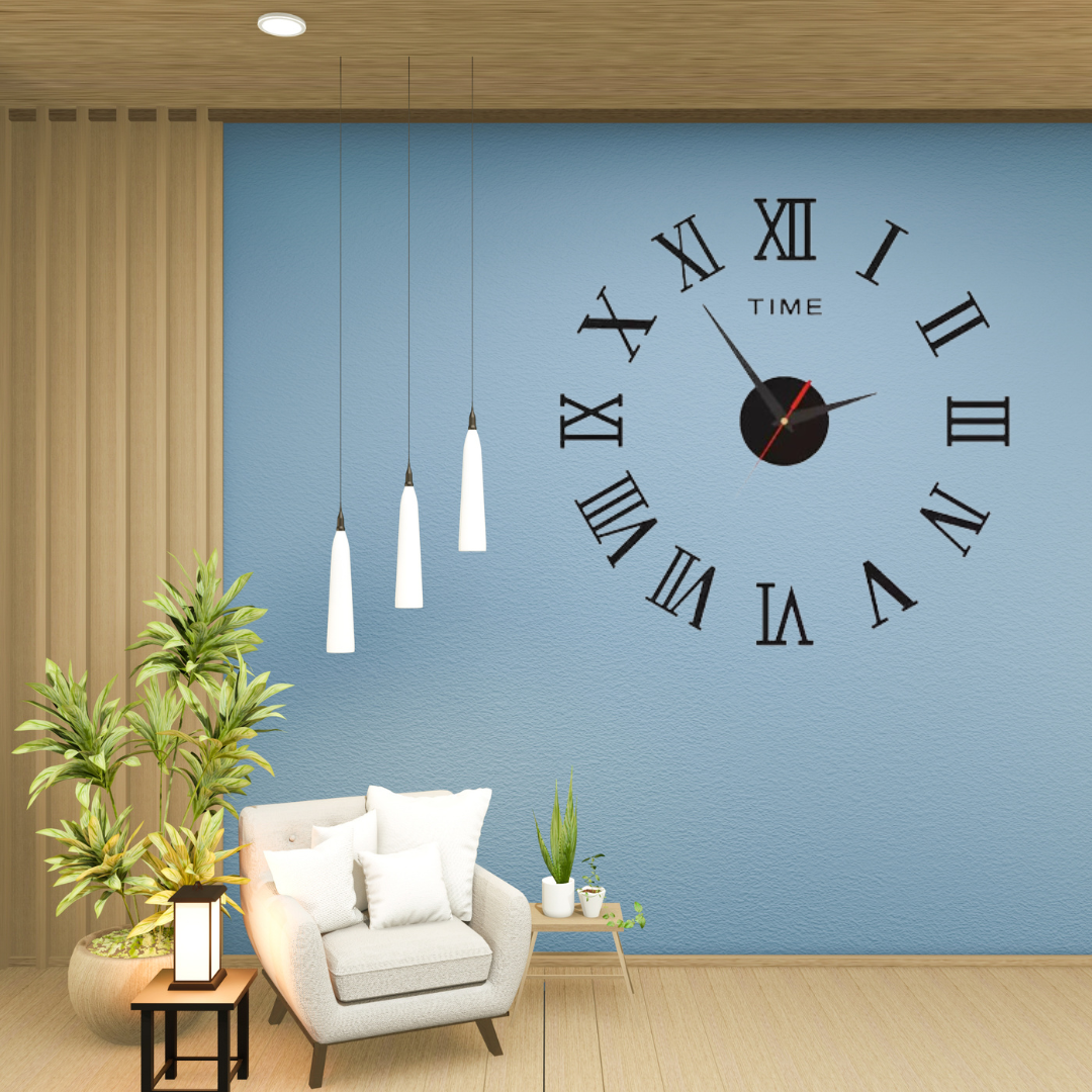Picture of New 3D Roman Numeral Acrylic Mirror Wall Clock Sticker Fashion DIY Quartz Clocks Watch Home Decoration Living Room Stickers size 30 cm by Doob Cart Silver