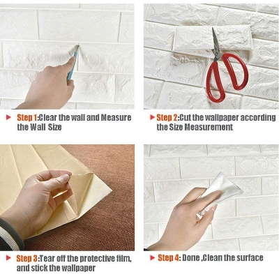 Picture of 1 PC Length = 2'.5" Feet / Width = 2'.3" 3D Stickers White Self Adhesive Foam Wall Sticker, For Ideal To Decorate Bedrooms by Doob Cart White