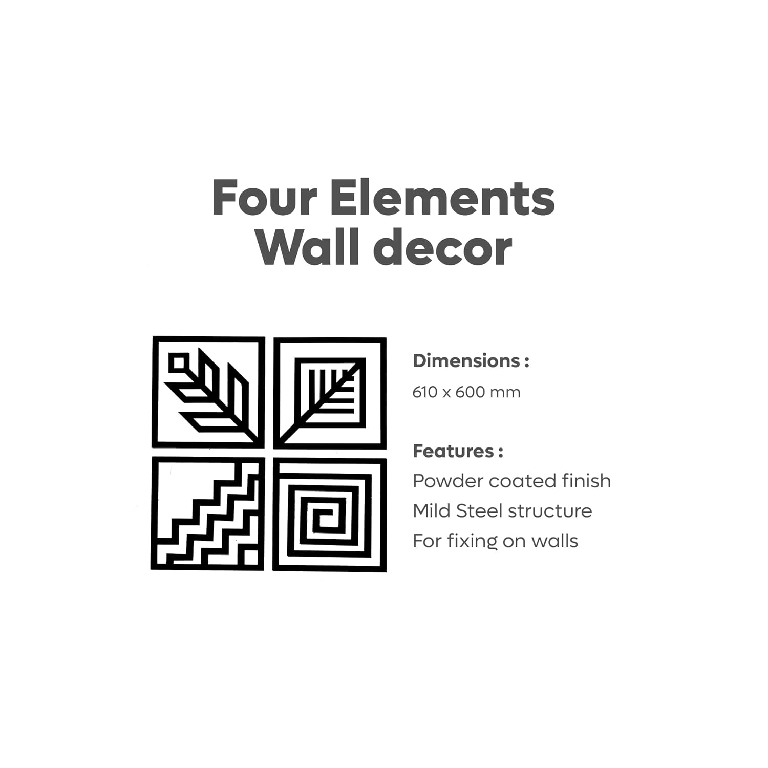 Picture of Luxury Decor Four Elements Wall Decor - Modern Art with Powder Coated Finish - Rust Resistant - Ideal for Bedroom, Living Room, Bathroom, Balcony, and Gallery - Black (61 X 60 Cm) by Doob Cart Black