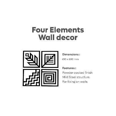 Picture of Luxury Decor Four Elements Wall Decor - Modern Art with Powder Coated Finish - Rust Resistant - Ideal for Bedroom, Living Room, Bathroom, Balcony, and Gallery - Black (61 X 60 Cm) by Doob Cart Black