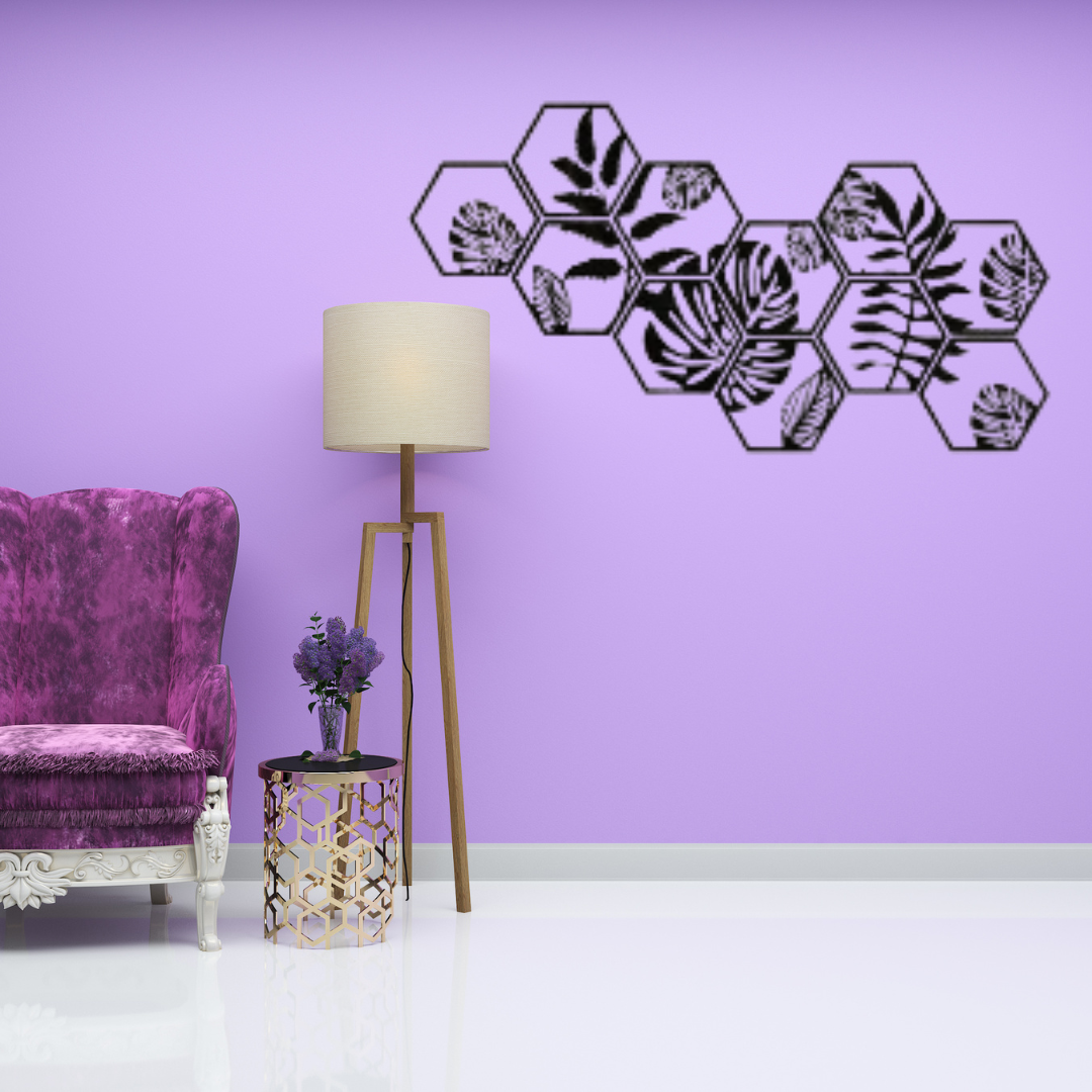 Picture of Monstera Hexagon Wall Art, Tropical Leaf Wall Art, Modern Tropical Plant Wood Wall Decor, Monstera Wall Art, Set of 11 Hexagon Panels (  size -  L 90 cm  * W  30 cm by Doob Cart Black