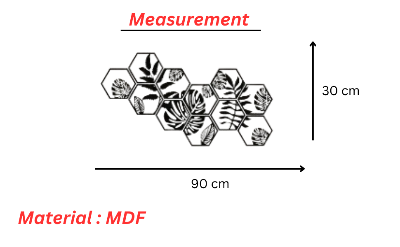 Picture of Monstera Hexagon Wall Art, Tropical Leaf Wall Art, Modern Tropical Plant Wood Wall Decor, Monstera Wall Art, Set of 11 Hexagon Panels (  size -  L 90 cm  * W  30 cm by Doob Cart Black