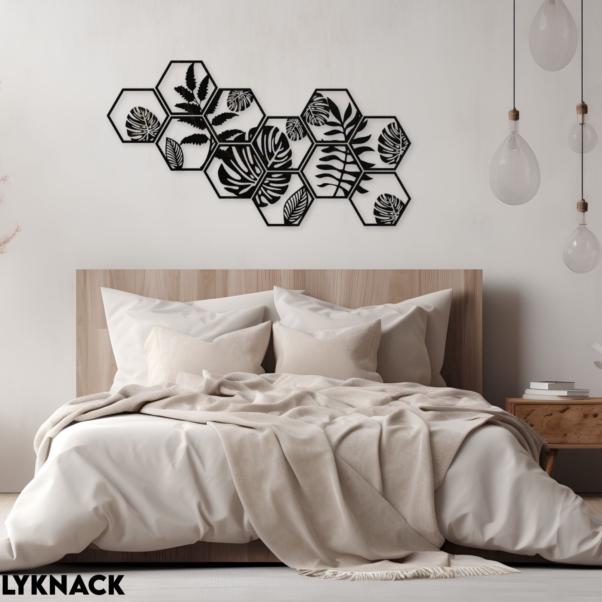 Picture of Monstera Hexagon Wall Art, Tropical Leaf Wall Art, Modern Tropical Plant Wood Wall Decor, Monstera Wall Art, Set of 11 Hexagon Panels (  size -  L 90 cm  * W  30 cm by Doob Cart Black