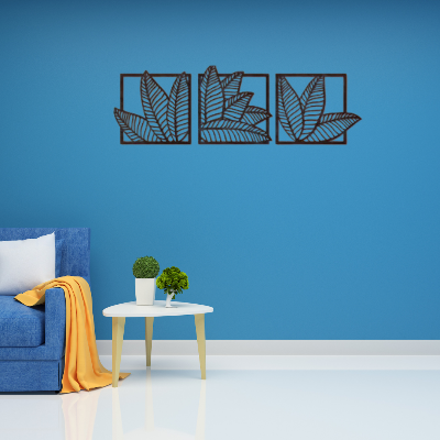 Picture of Palm leaf wall art, Leaves wall hanging, Banana leaf wall decor, Wood panel wall art, Set of 3 wall art nature, Boho leaf wall art by Doob Cart Black