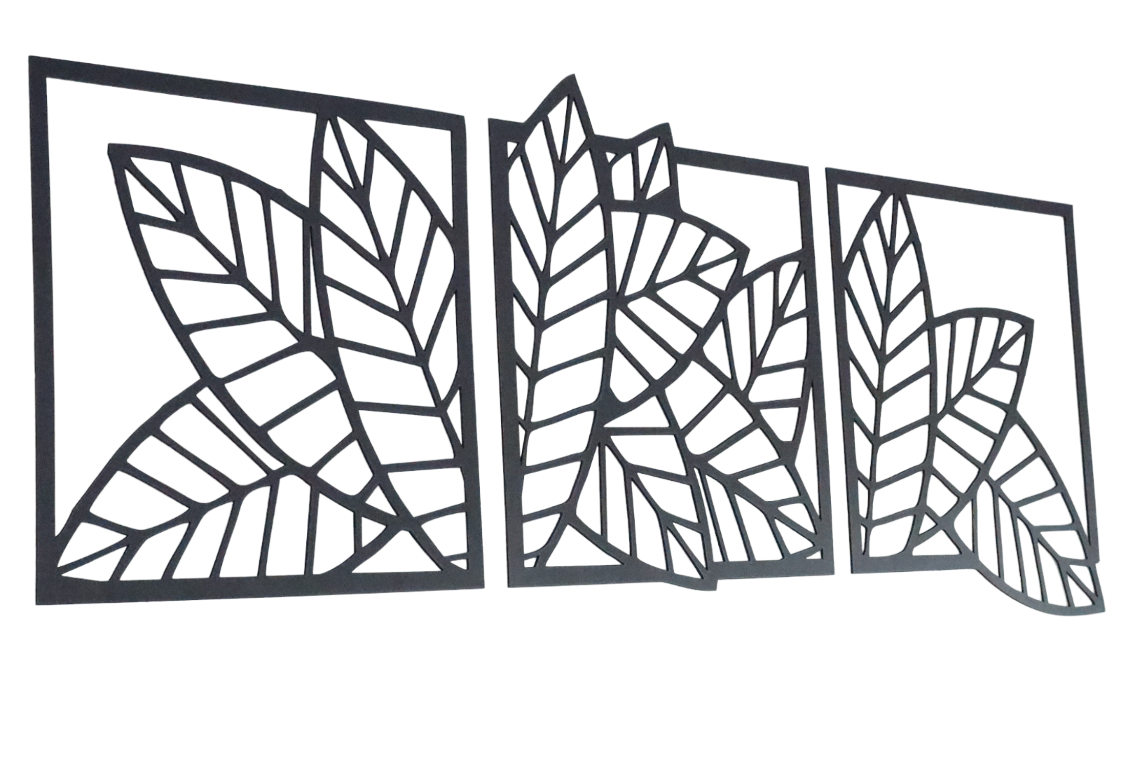 Picture of Palm leaf wall art, Leaves wall hanging, Banana leaf wall decor, Wood panel wall art, Set of 3 wall art nature, Boho leaf wall art by Doob Cart Black