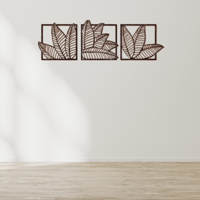 Picture of Palm leaf wall art, Leaves wall hanging, Banana leaf wall decor, Wood panel wall art, Set of 3 wall art nature, Boho leaf wall art by Doob Cart Black