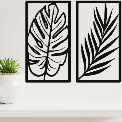 Picture of Tropical Palm Leaf Wall Art Set of 3, Handcrafted Wood Decor, Boho Chic Palm Leaf Decor, Set of 3 Wood Wall Art, Natural Wood Palm Leaf Art by Doob Cart Black