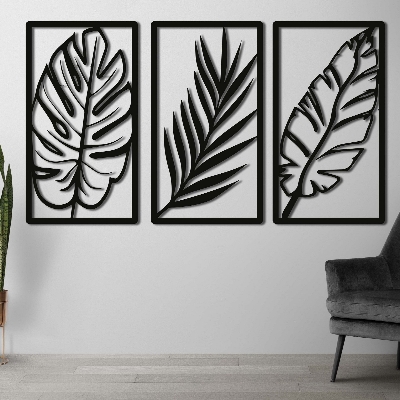 Picture of Tropical Palm Leaf Wall Art Set of 3, Handcrafted Wood Decor, Boho Chic Palm Leaf Decor, Set of 3 Wood Wall Art, Natural Wood Palm Leaf Art by Doob Cart Black