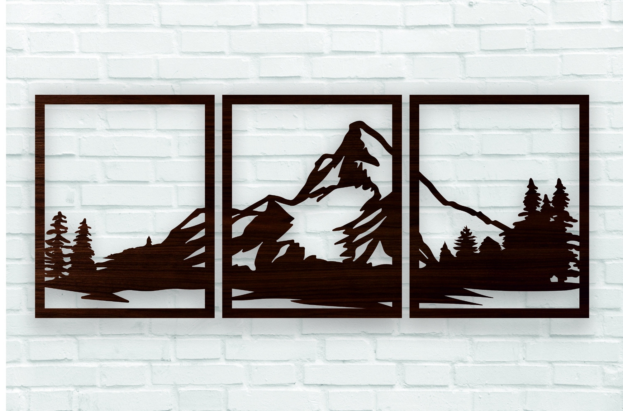 Picture of Mountain Wall Art Wood, Geometric Mountains, Mountain Wall Decor, Wood Wall Art Mountains, Wood Panel Wall Art, Modern Wood Wall Art Set ( Size - 90/30 cm ) by Doob Cart Black