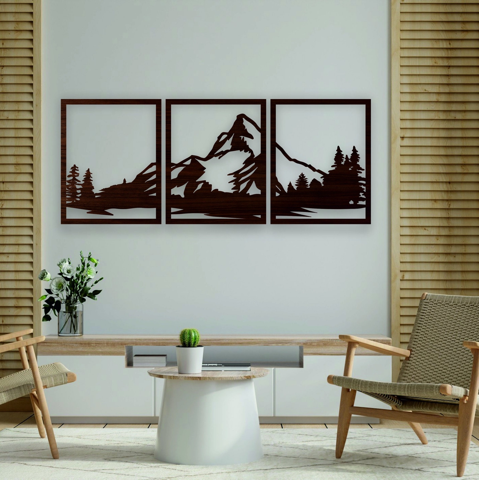 Picture of Mountain Wall Art Wood, Geometric Mountains, Mountain Wall Decor, Wood Wall Art Mountains, Wood Panel Wall Art, Modern Wood Wall Art Set ( Size - 90/30 cm ) by Doob Cart Black