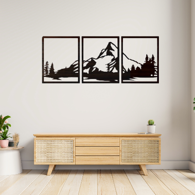 Picture of Mountain Wall Art Wood, Geometric Mountains, Mountain Wall Decor, Wood Wall Art Mountains, Wood Panel Wall Art, Modern Wood Wall Art Set ( Size - 90/30 cm ) by Doob Cart Black
