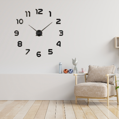 Picture of Large  number DIY Wall Clock , 3D Frameless Wall Clock with Mirror Number Stickers for Home Living Room Bedroom Office Decoration-Black and silver( 30*30 cm ) by Doob Cart