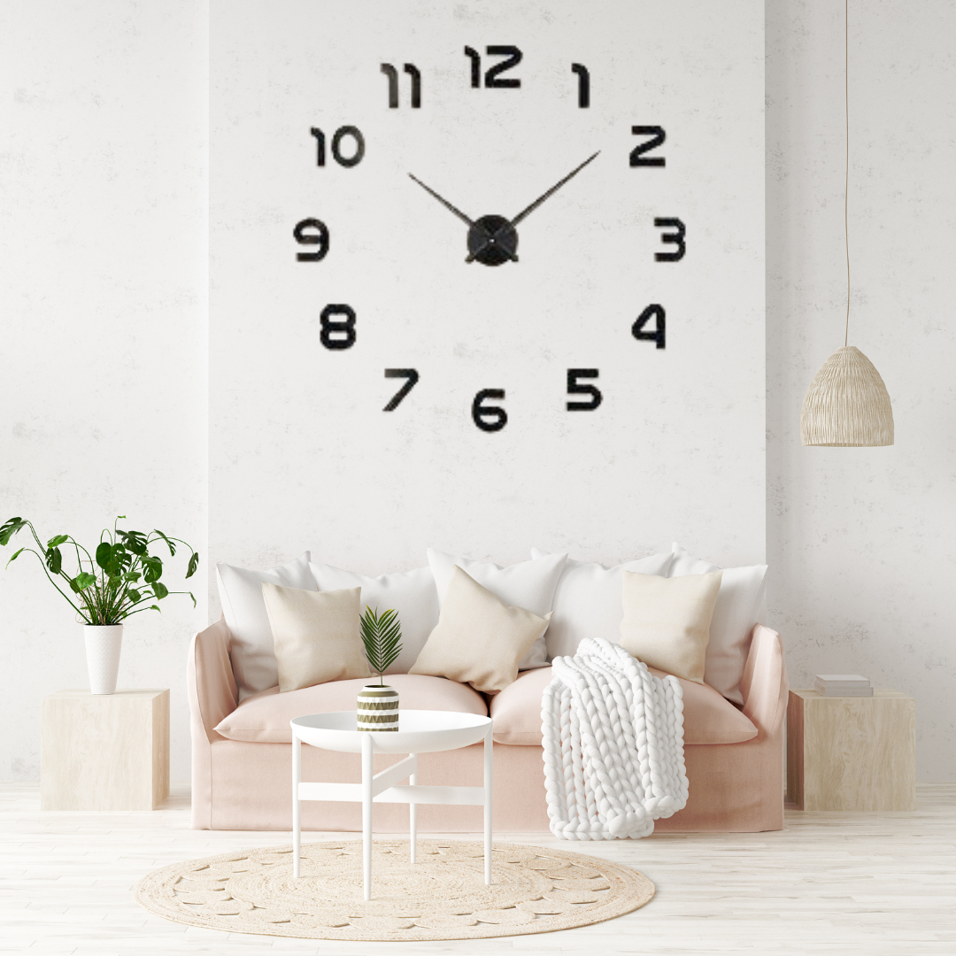 Picture of Large  number DIY Wall Clock , 3D Frameless Wall Clock with Mirror Number Stickers for Home Living Room Bedroom Office Decoration-Black and silver( 30*30 cm ) by Doob Cart