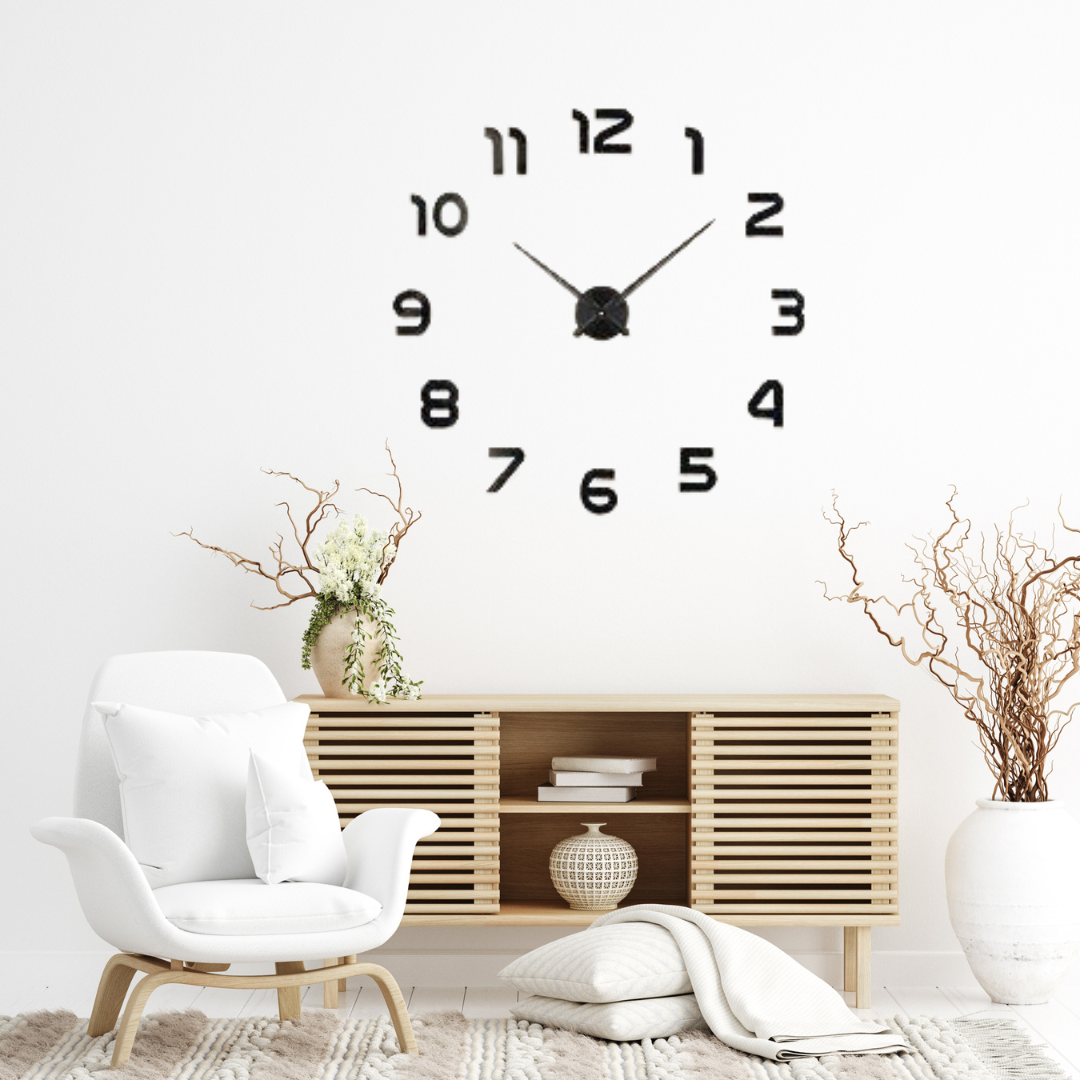 Picture of Large  number DIY Wall Clock , 3D Frameless Wall Clock with Mirror Number Stickers for Home Living Room Bedroom Office Decoration-Black and silver( 30*30 cm ) by Doob Cart