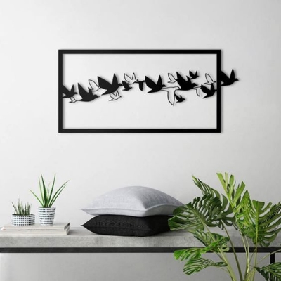 Picture of Flying Birds Out of Frame Wood Wall Art, Geometric Flying Birds Out of Box Wall Decor,Family of Birds Wall Hanging for Living room / Size ( 1200*600 mm) by Doob Cart Black