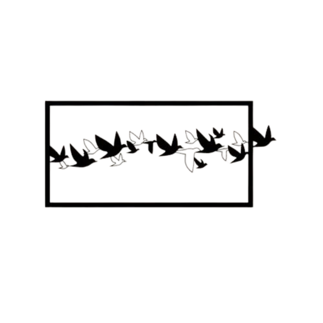 Picture of Flying Birds Out of Frame Wood Wall Art, Geometric Flying Birds Out of Box Wall Decor,Family of Birds Wall Hanging for Living room / Size ( 1200*600 mm) by Doob Cart Black
