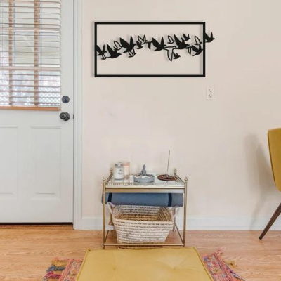 Picture of Flying Birds Out of Frame Wood Wall Art, Geometric Flying Birds Out of Box Wall Decor,Family of Birds Wall Hanging for Living room / Size ( 1200*600 mm) by Doob Cart Black