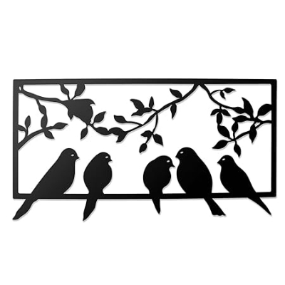 Picture of eco friendly wooden 5 black birds perch gracefully on a branch of the frame,wooden wall art decor , Hanging for Home Decoration / Size ( 1200*600 mm) by Doob Cart Black