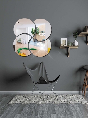 Picture of 4pcs Geometric Design Mirror Surface Wall Sticker ( Silver ) size - 12 inch by Doob Cart Silver