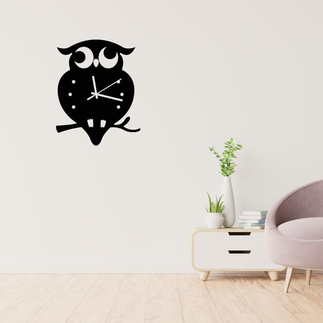 Picture of Cute Owl MDF Wooden Wall Clock - Black ( size - 12 inch ) by Doob Cart Black