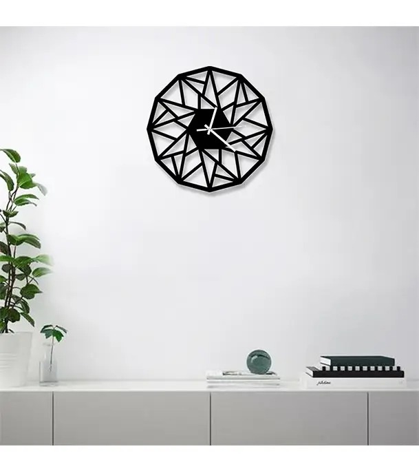 Picture of Geometric Design Wall Clock – Modern Stylish MDF Wall Decor for Home & Office Black