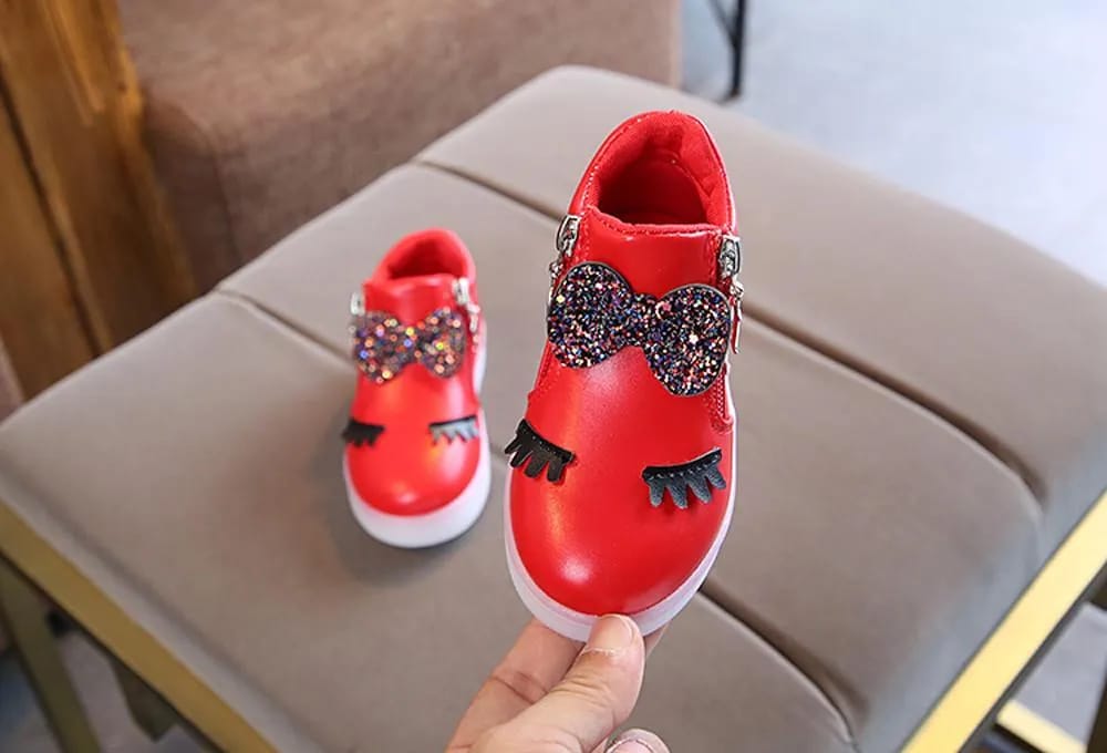Picture of Kids Baby Infant Girls Crystal Bowknot LED Luminous Boots Sport Shoes Sneakers