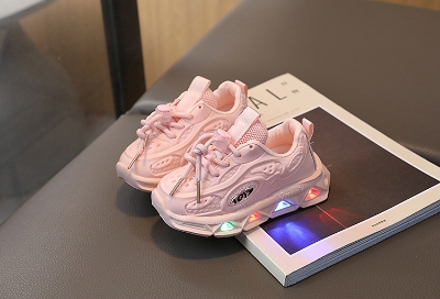 Picture of New fashion sports luminous shoes spring and autumn breathable casual shoes with lights children's lightweight soft bottom toddler shoes-Black