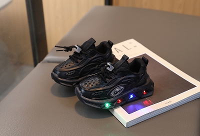 Picture of New fashion sports luminous shoes spring and autumn breathable casual shoes with lights children's lightweight soft bottom toddler shoes-Black