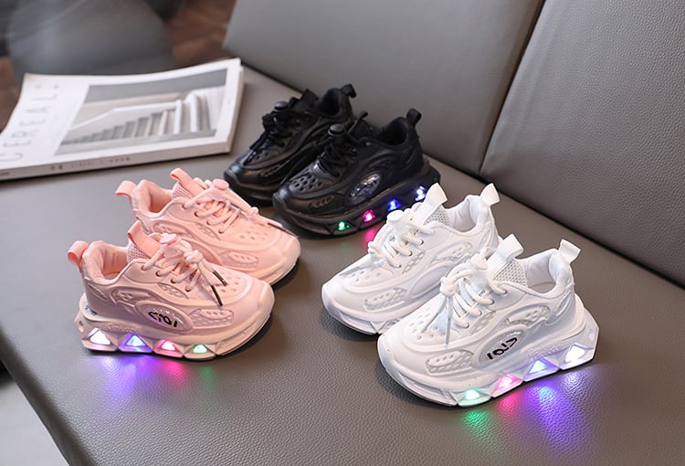 Picture of New fashion sports luminous shoes spring and autumn breathable casual shoes with lights children's lightweight soft bottom toddler shoes-Black