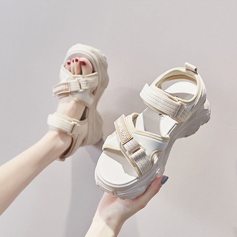Picture of Sports Sandals Women's  Summer New Flat Student Korean-style All-match Thick Bottom Platform Cyber Celebrity Casual Beach Shoes-Black