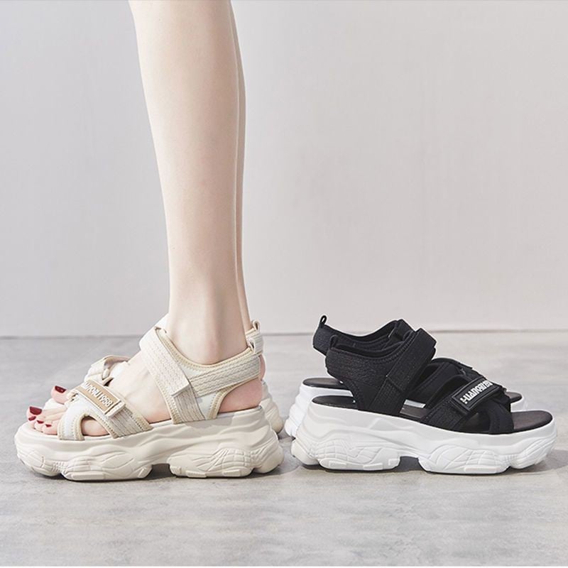 Picture of Sports Sandals Women's  Summer New Flat Student Korean-style All-match Thick Bottom Platform Cyber Celebrity Casual Beach Shoes-Black