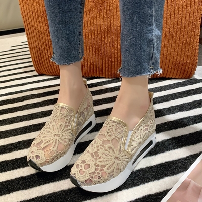 Picture of Trendy breathable lightweight fashion elegant drop shipping mesh upper thick sole sports casual shoes for ladies- Off White