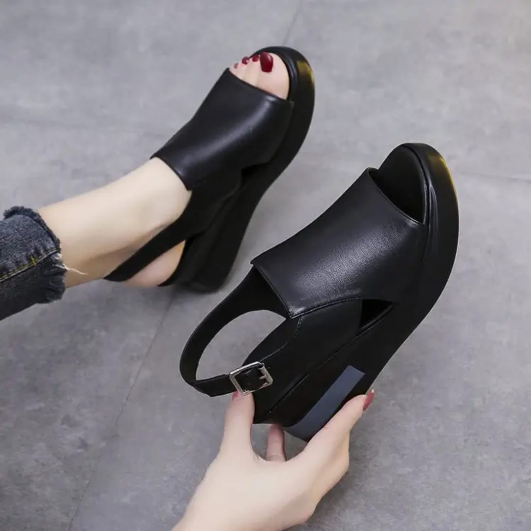 Picture of Women's Summer High-Heeled Wedge Sandals Open Toe Open Counter Type One-Button Platform Design High Top Plus Size Options