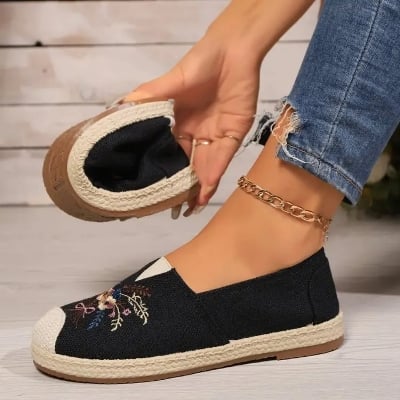 Picture of Fashion New Flat Non-slip Women's Shoes Casual Sports All Match Flying Woven Comfortable And Cool In Summer-Black