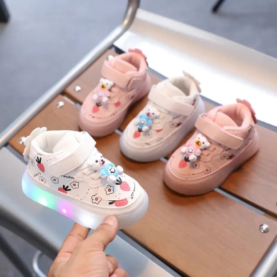 Picture of oft Bottom Board Pink Casual Sneakers Shoes Kids Led Shoes PU Material pink Kid Shoes for Girls and Boys Led Lights