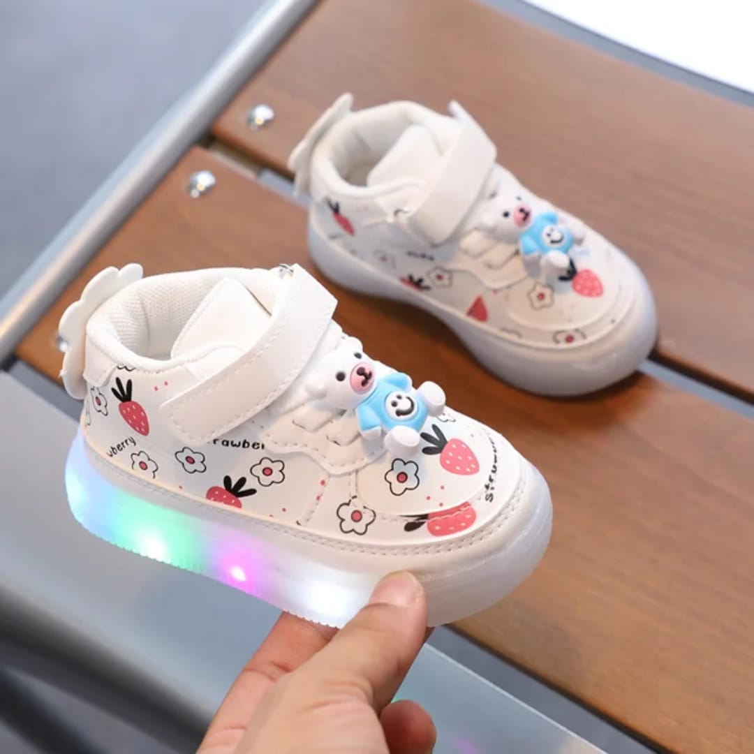 Picture of oft Bottom Board Pink Casual Sneakers Shoes Kids Led Shoes PU Material pink Kid Shoes for Girls and Boys Led Lights