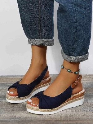Picture of Women Sandals Wedges Fashion Buckle Peep Toe Comfort Lightweight High Heels Wear-resistant Women Office Wedding Sandals