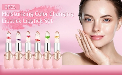 Picture of Crystal Jelly Flower Lipstick Set,6 Pcs Flower Jelly Color Changing Lipstick Temperature Color Change Lip Balm Long Lasting Nutritious Moisturizer Lipstick PH Jelly Clear Lip Balm