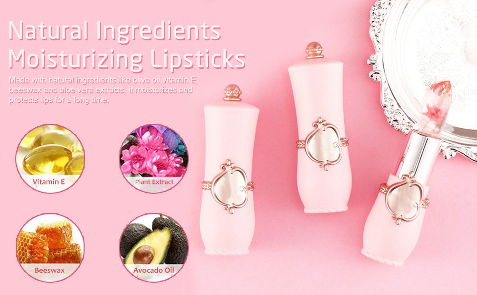 Picture of Crystal Jelly Flower Lipstick Set,6 Pcs Flower Jelly Color Changing Lipstick Temperature Color Change Lip Balm Long Lasting Nutritious Moisturizer Lipstick PH Jelly Clear Lip Balm