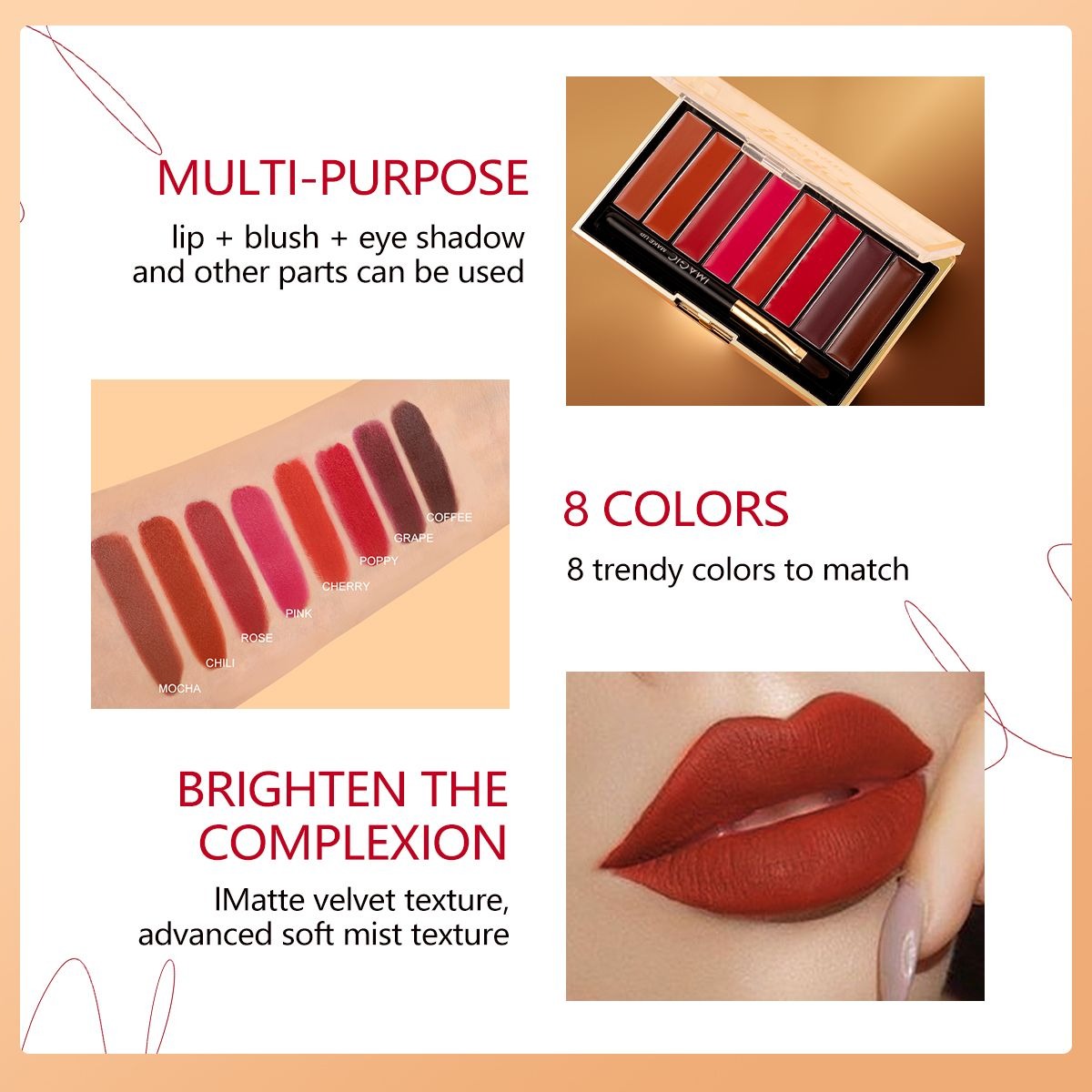 Picture of IMAGIC Matte Lipstick Mousse Waterproof Long Lasting Liptint 8 Colors Pallet Lipstick