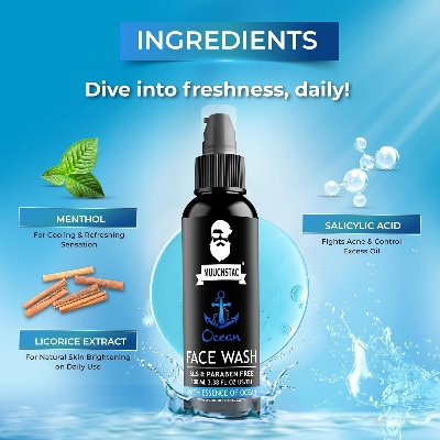 Picture of Muuchstac Ocean Face Wash for Men | Fight Acne & Pimples, Brighten Skin, Clears Dirt, Oil Control, Refreshing Feel - Multi-Action Formula (100 ml) 1pcs