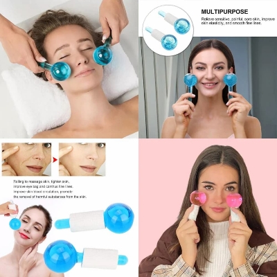 Picture of 2pcs Large Beauty Ice Hockey Energy Beauty Crystal Ball Facial Cooling Ice Globes Water Wave For Face and Eye Massage