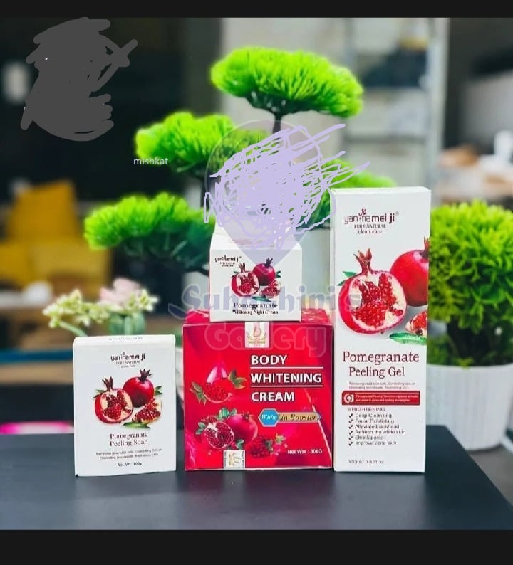 Picture of yan namei ji pomegranate 4 in 1 Combo (Peeling Gel+Soap+Night Cream+Body Cream) 4pcs