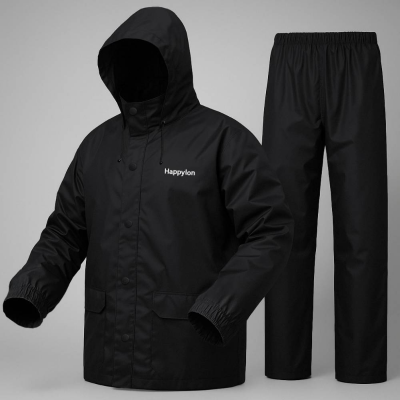 Picture of 100% Water proof High quality Rain Coat With Pant. (Happylon) Black