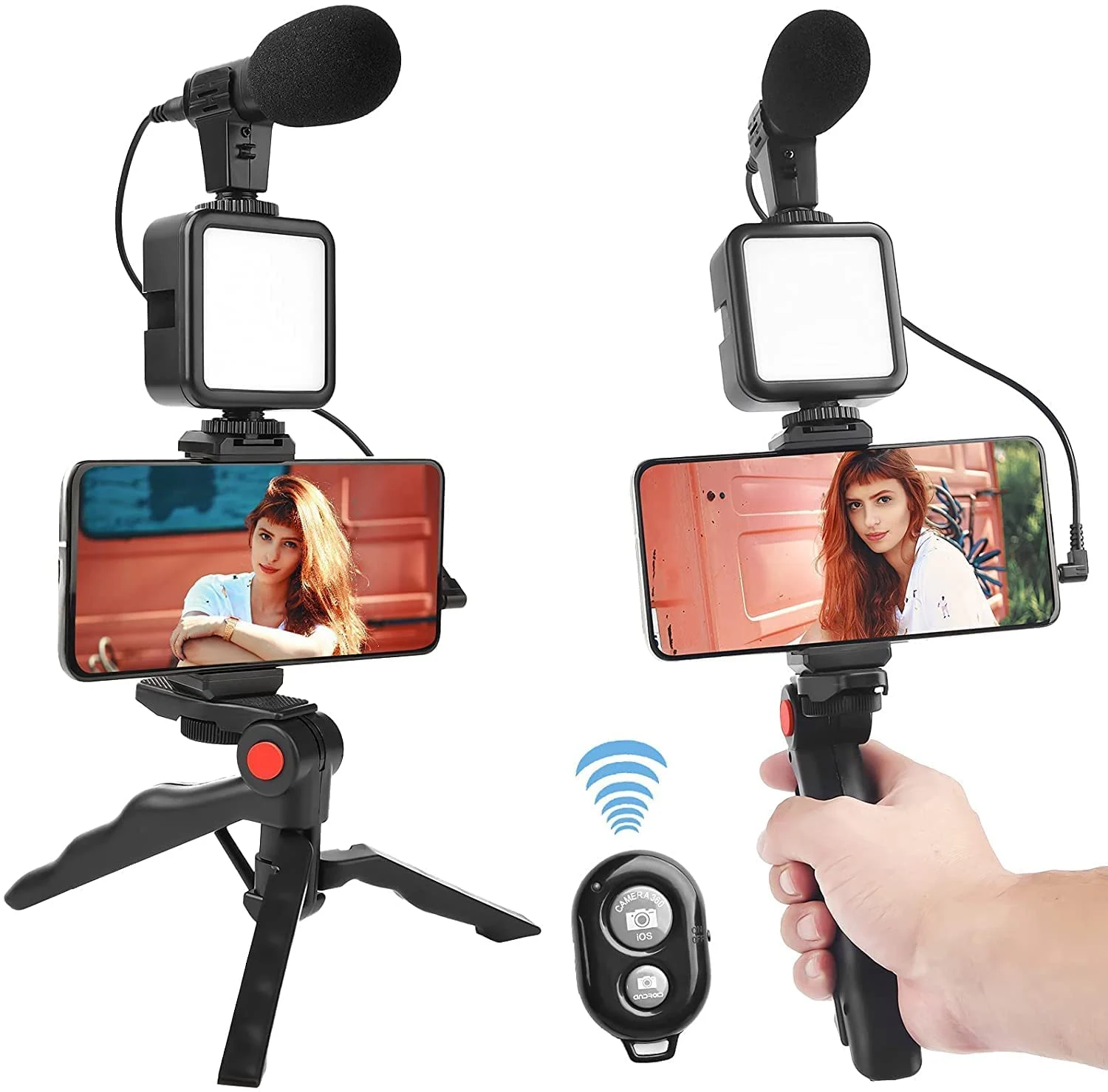 Picture of Video -Making Tripod Kit For Live Broadcast 3 In 1 With Microphone, Led Light, Mini Stand & Remote Control, Vloging Kit